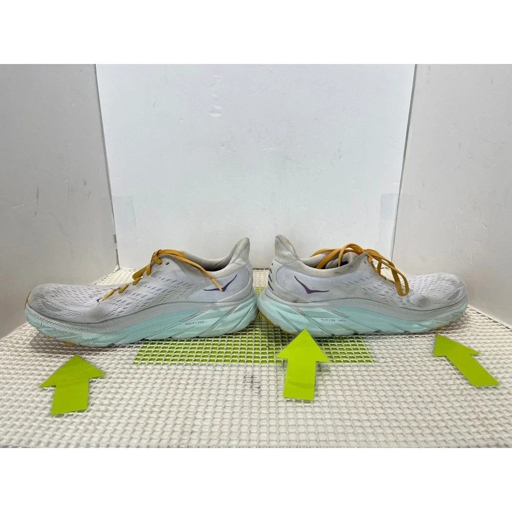 Hoka One One Clifton 8 Running Shoes Women's 9.5 White Blue Yellow 1119394 BDBW